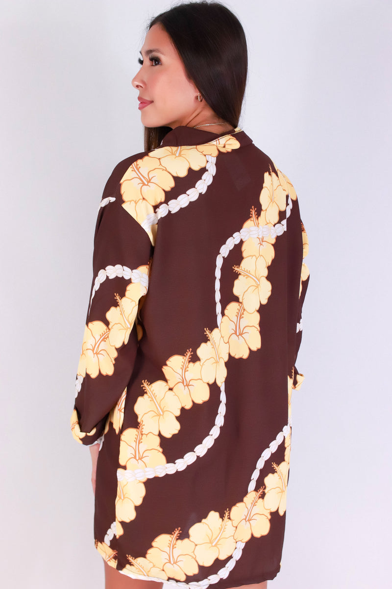 Jeans Warehouse Hawaii - SLEEVE LONG PRINT DRESSES - HIBISCUS PIKAKE BUTTON DOWN DRESS | By LUZ