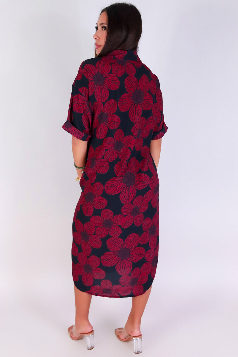 Jeans Warehouse Hawaii - SLEEVE SHORT PRINT DRESSES - HAU FLOWER BUTTON DOWN DRESS | By LUZ