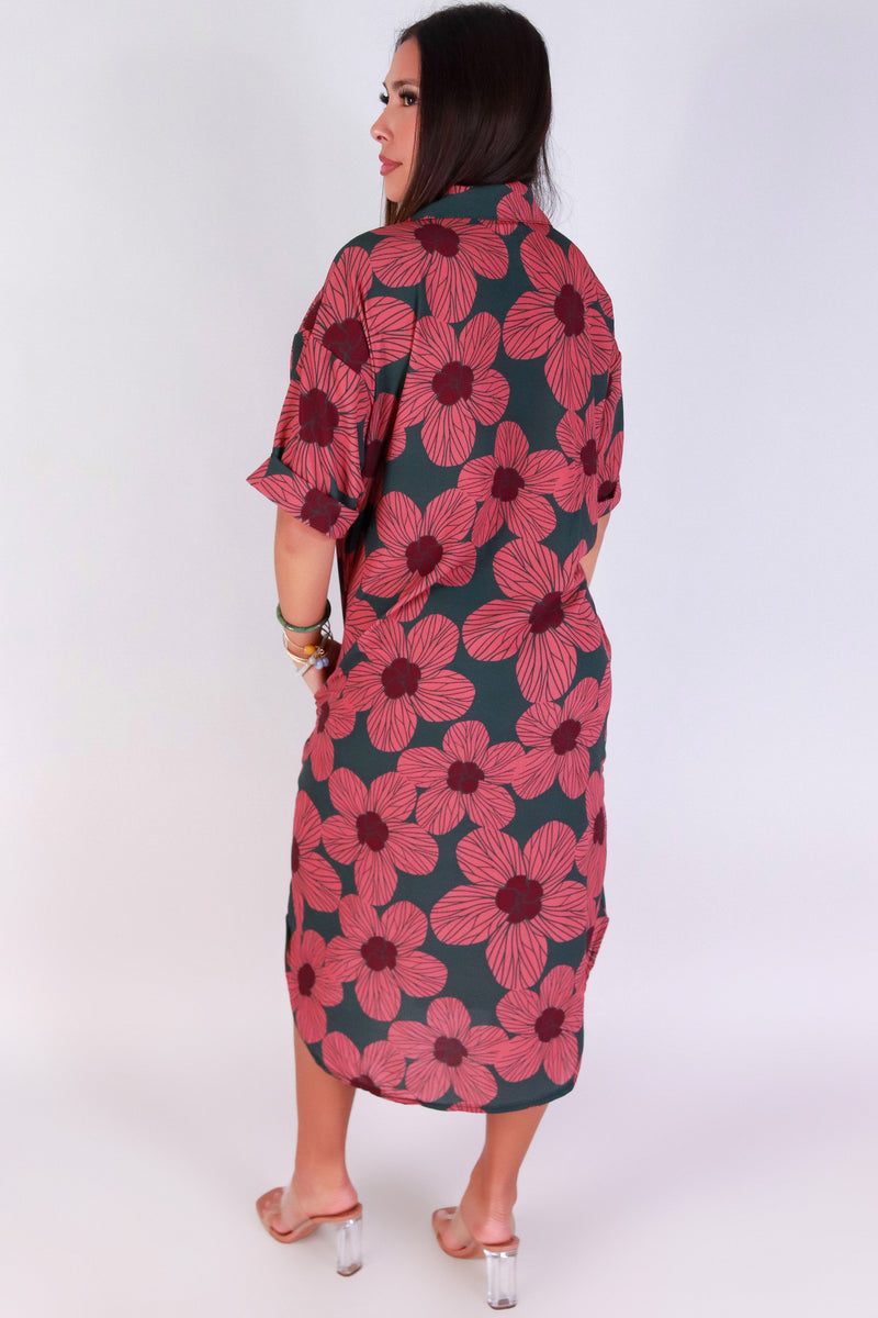 Jeans Warehouse Hawaii - SLEEVE SHORT PRINT DRESSES - HAU FLOWER BUTTON DOWN DRESS | By LUZ
