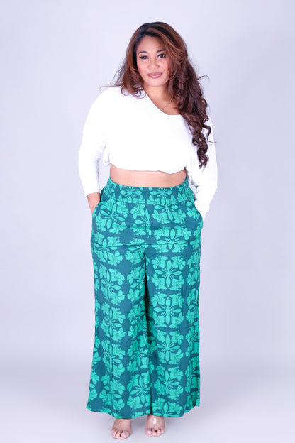 HIBISCUS QUILT SMOCKED WAIST PANTS