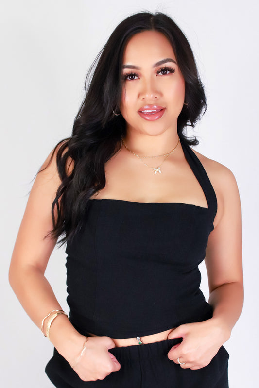 Jeans Warehouse Hawaii - S/L SOLID WOVEN TOPS - TIED IN STYLE HALTER TOP | By OLIVE & CO