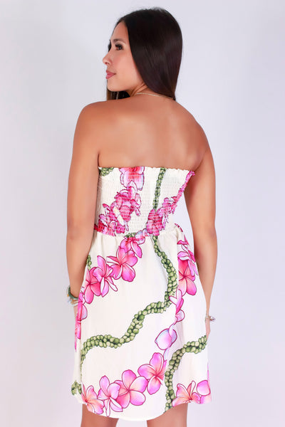 Jeans Warehouse Hawaii - TUBE SHORT PRINT DRESSES - PLUMERIA MOKIHANA BABYDOLL DRESS | By LUZ