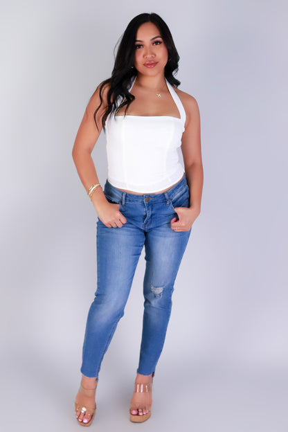 Jeans Warehouse Hawaii - S/L SOLID WOVEN TOPS - TIED IN STYLE HALTER TOP | By OLIVE & CO
