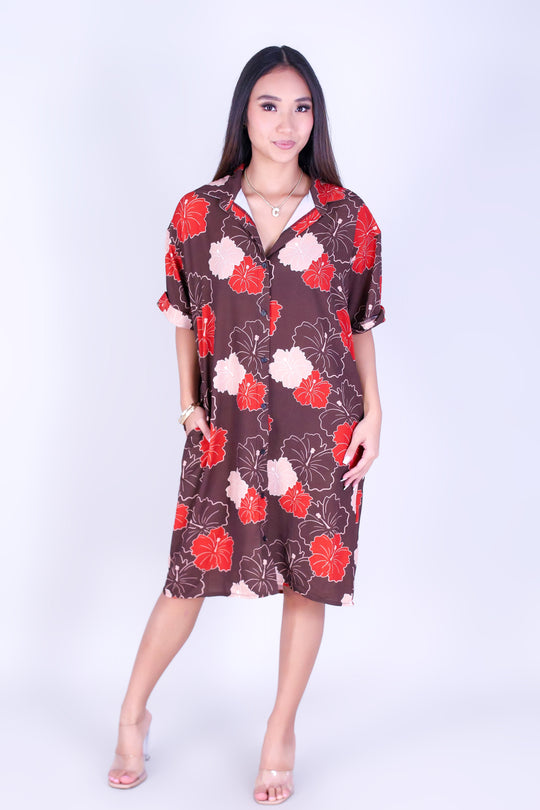 MULTI ALOALO BUTTON DOWN DRESS