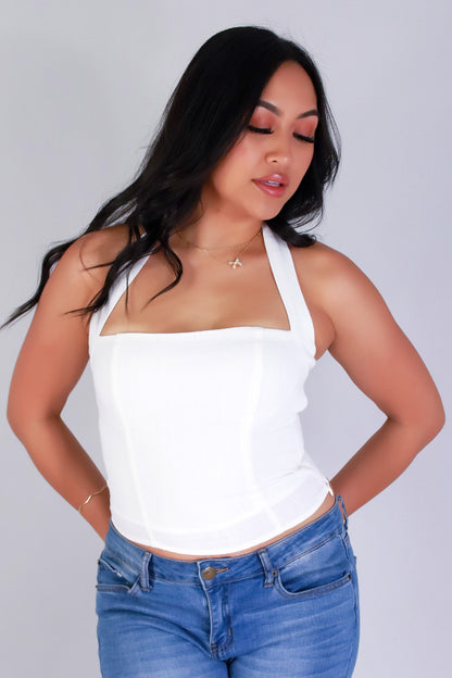 Jeans Warehouse Hawaii - S/L SOLID WOVEN TOPS - TIED IN STYLE HALTER TOP | By OLIVE & CO