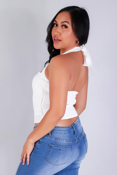 Jeans Warehouse Hawaii - S/L SOLID WOVEN TOPS - TIED IN STYLE HALTER TOP | By OLIVE & CO