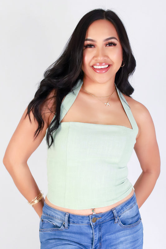 Jeans Warehouse Hawaii - S/L SOLID WOVEN TOPS - TIED IN STYLE HALTER TOP | By OLIVE & CO