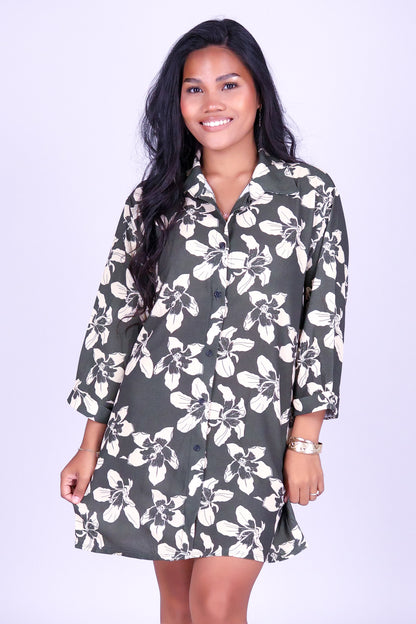 SILK FLOSS TREE FLOWER BUTTON DOWN DRESS