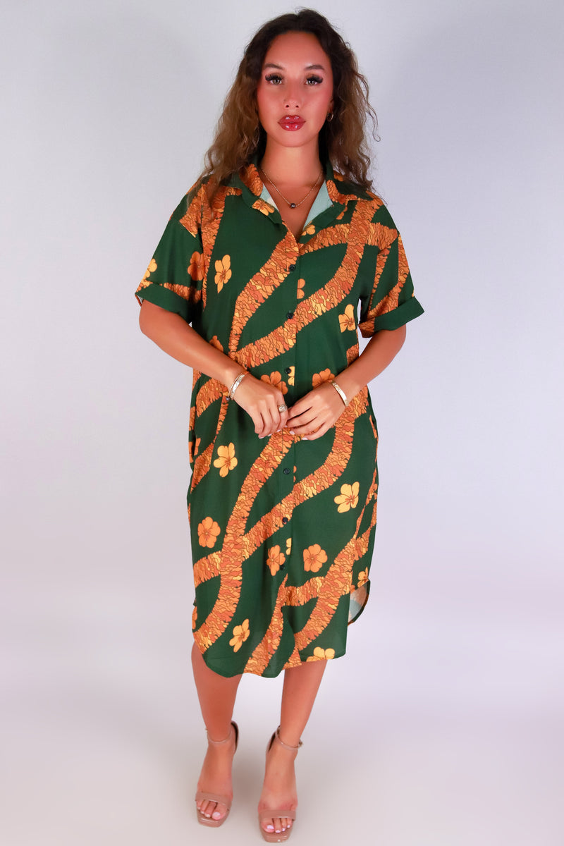 Jeans Warehouse Hawaii - SLEEVE SHORT PRINT DRESSES - ILIMA BUTTON DOWN DRESS | By LUZ