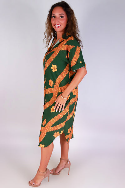 Jeans Warehouse Hawaii - SLEEVE SHORT PRINT DRESSES - ILIMA BUTTON DOWN DRESS | By LUZ