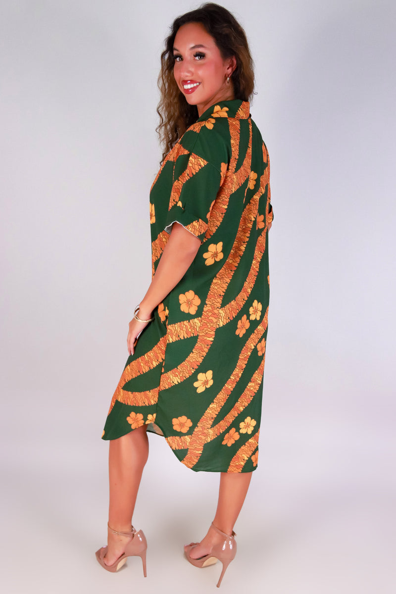 Jeans Warehouse Hawaii - SLEEVE SHORT PRINT DRESSES - ILIMA BUTTON DOWN DRESS | By LUZ