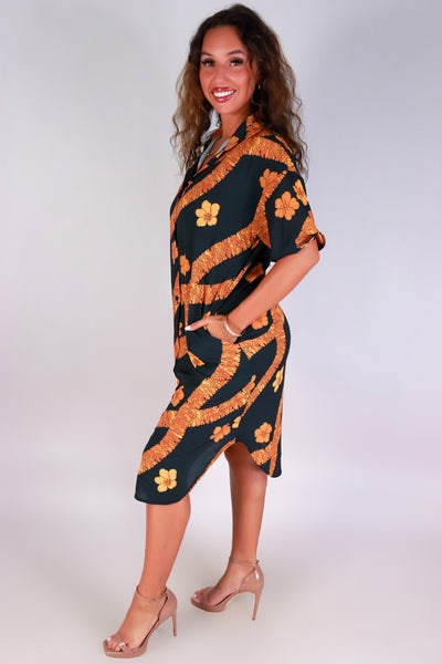 Jeans Warehouse Hawaii - SLEEVE SHORT PRINT DRESSES - ILIMA BUTTON DOWN DRESS | By LUZ