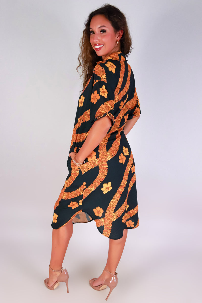 Jeans Warehouse Hawaii - SLEEVE SHORT PRINT DRESSES - ILIMA BUTTON DOWN DRESS | By LUZ