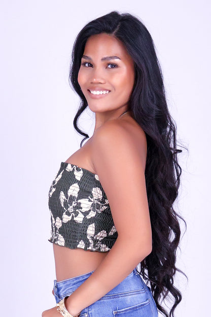 SILK FLOSS TREE FLOWER SMOCKED TUBE TOP