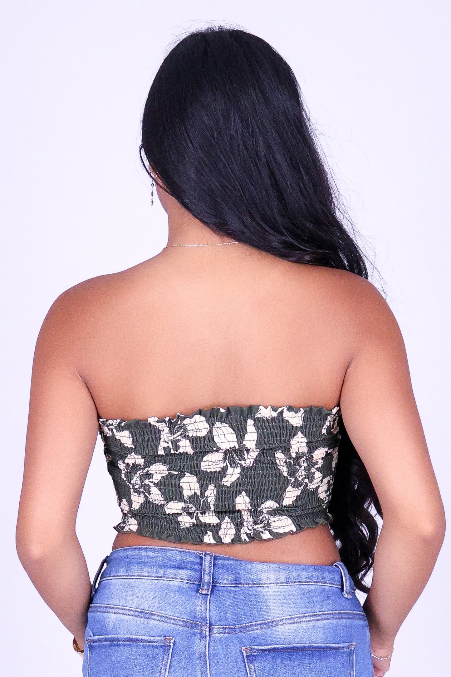 SILK FLOSS TREE FLOWER SMOCKED TUBE TOP