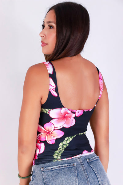 Jeans Warehouse Hawaii - SL PRINT - PLUMERIA MOKIHANA SQUARE NECK TOP | By LUZ