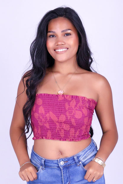 SILK FLOSS TREE FLOWER SMOCKED TUBE TOP