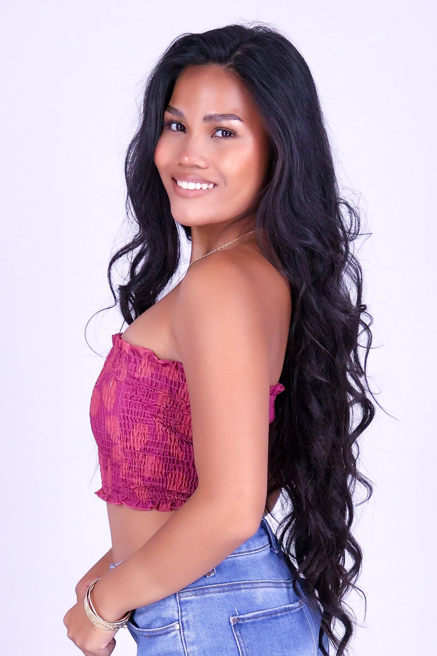 SILK FLOSS TREE FLOWER SMOCKED TUBE TOP