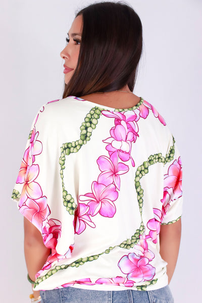 Jeans Warehouse Hawaii - SS PRINT - PLUMERIA MOKIHANA DOLMAN TOP | By LUZ