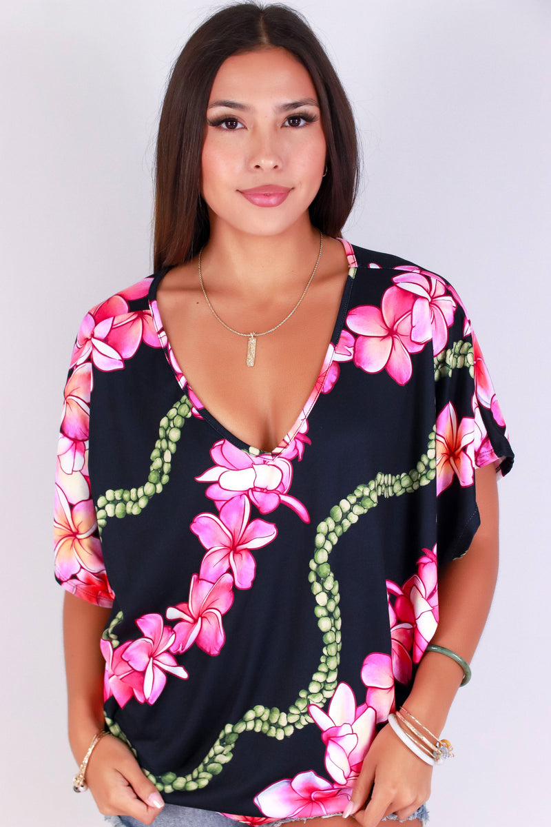 Jeans Warehouse Hawaii - SS PRINT - PLUMERIA MOKIHANA DOLMAN TOP | By LUZ