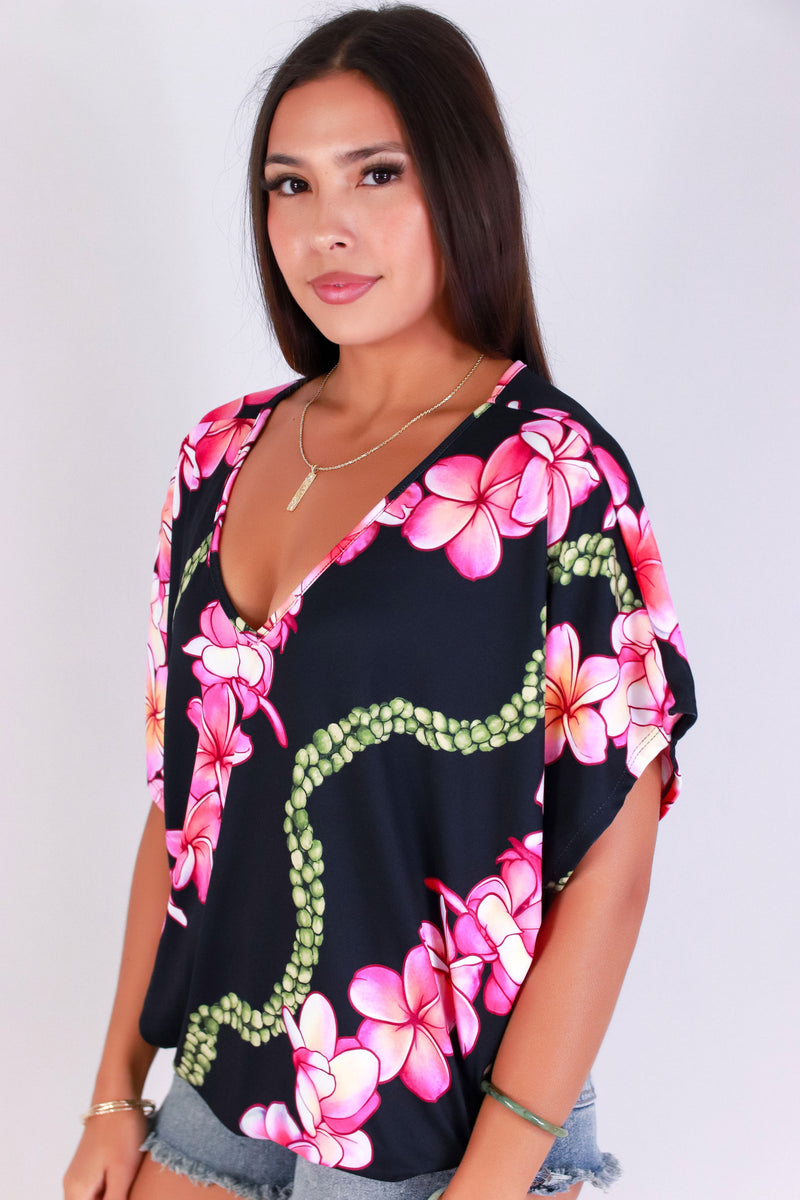 Jeans Warehouse Hawaii - SS PRINT - PLUMERIA MOKIHANA DOLMAN TOP | By LUZ