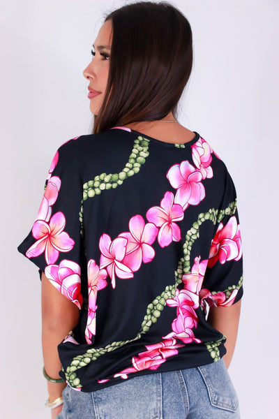 Jeans Warehouse Hawaii - SS PRINT - PLUMERIA MOKIHANA DOLMAN TOP | By LUZ