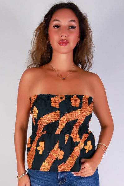 Jeans Warehouse Hawaii - TANK PRINT WOVEN DRESSY TOPS - ILIMA SMOCKED TUBE TOP | By LUZ