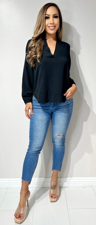 Jeans Warehouse Hawaii - 3/4 & L/S SOLID WOV TOPS - LONG SLEEVE SPLIT NECK TOP | By ULTIMATE OFFPRICE
