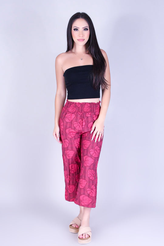 ANTHURIUM PALAKA SMOCKED WAIST CAPRI'S