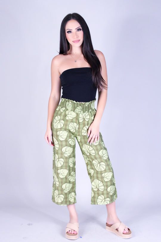ANTHURIUM PALAKA SMOCKED WAIST CAPRI'S
