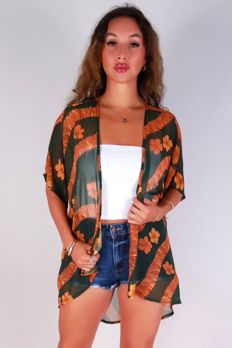 Jeans Warehouse Hawaii - S/S PRINT WOVEN DRESSY TOPS - ILIMA CHIFFON CARDIGAN | By LUZ
