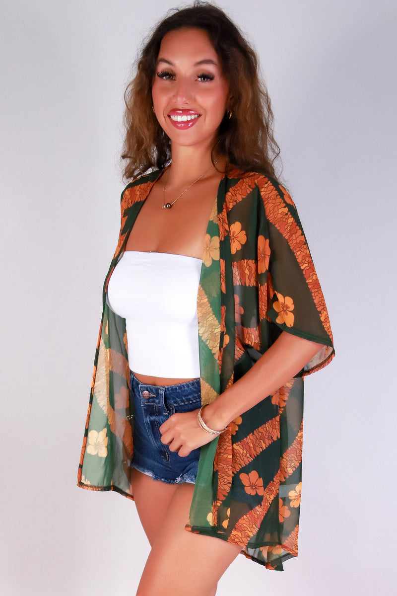Jeans Warehouse Hawaii - S/S PRINT WOVEN DRESSY TOPS - ILIMA CHIFFON CARDIGAN | By LUZ