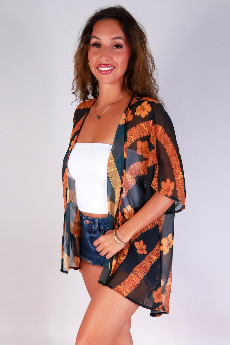 Jeans Warehouse Hawaii - S/S PRINT WOVEN DRESSY TOPS - ILIMA CHIFFON CARDIGAN | By LUZ