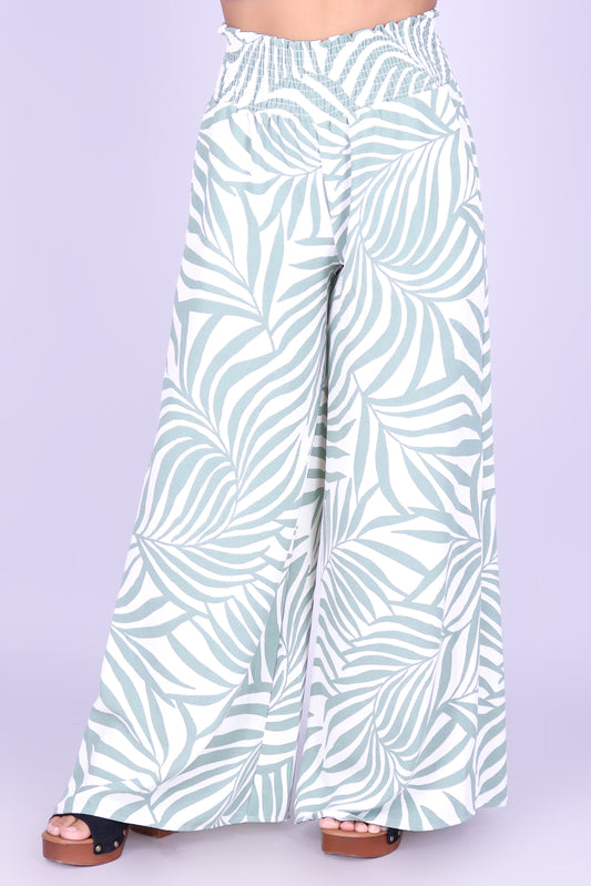 LEAF BREEZE SMOCKED WAIST PANTS
