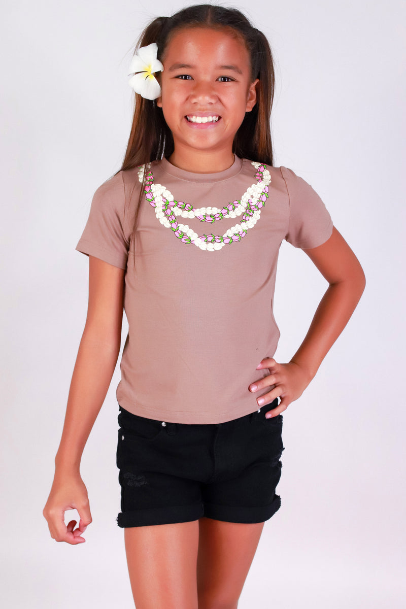 Jeans Warehouse Hawaii - S/S PRINT 7-16 - LOKELANI PIKAKE TWIST LEI TEE | KIDS SIZE 4-6X | By GREENWELL PROMOTIONS LTD