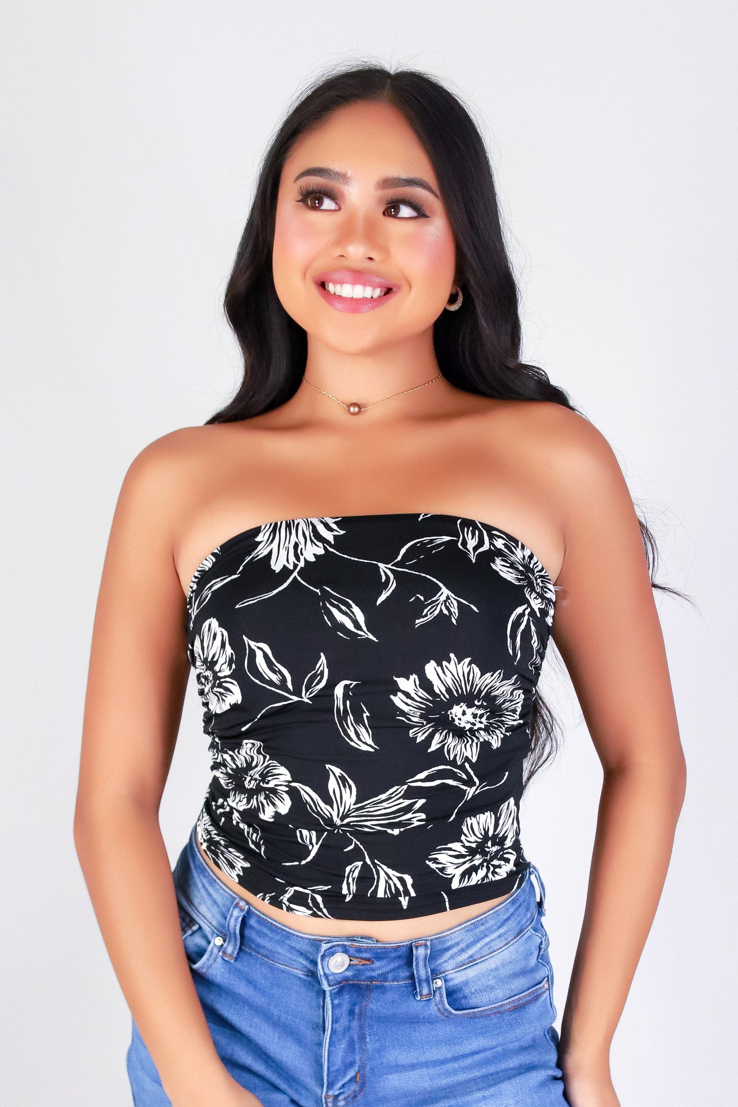 FLORAL EDGE TUBE TOP
