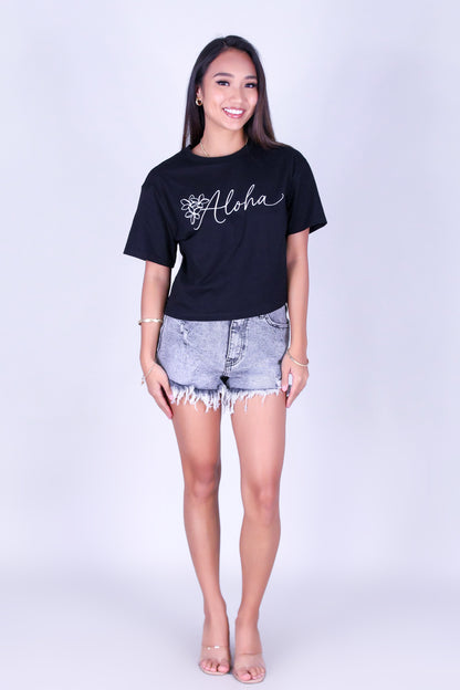 ALOHA PLUMERIA CROP TEE