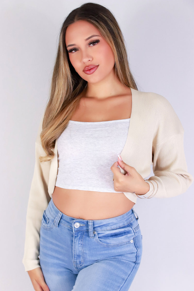Jeans Warehouse Hawaii - SOLID LONG SLV CARDIGANS - COZY CUTIE BOLERO SWEATER | By STYLE MELODY