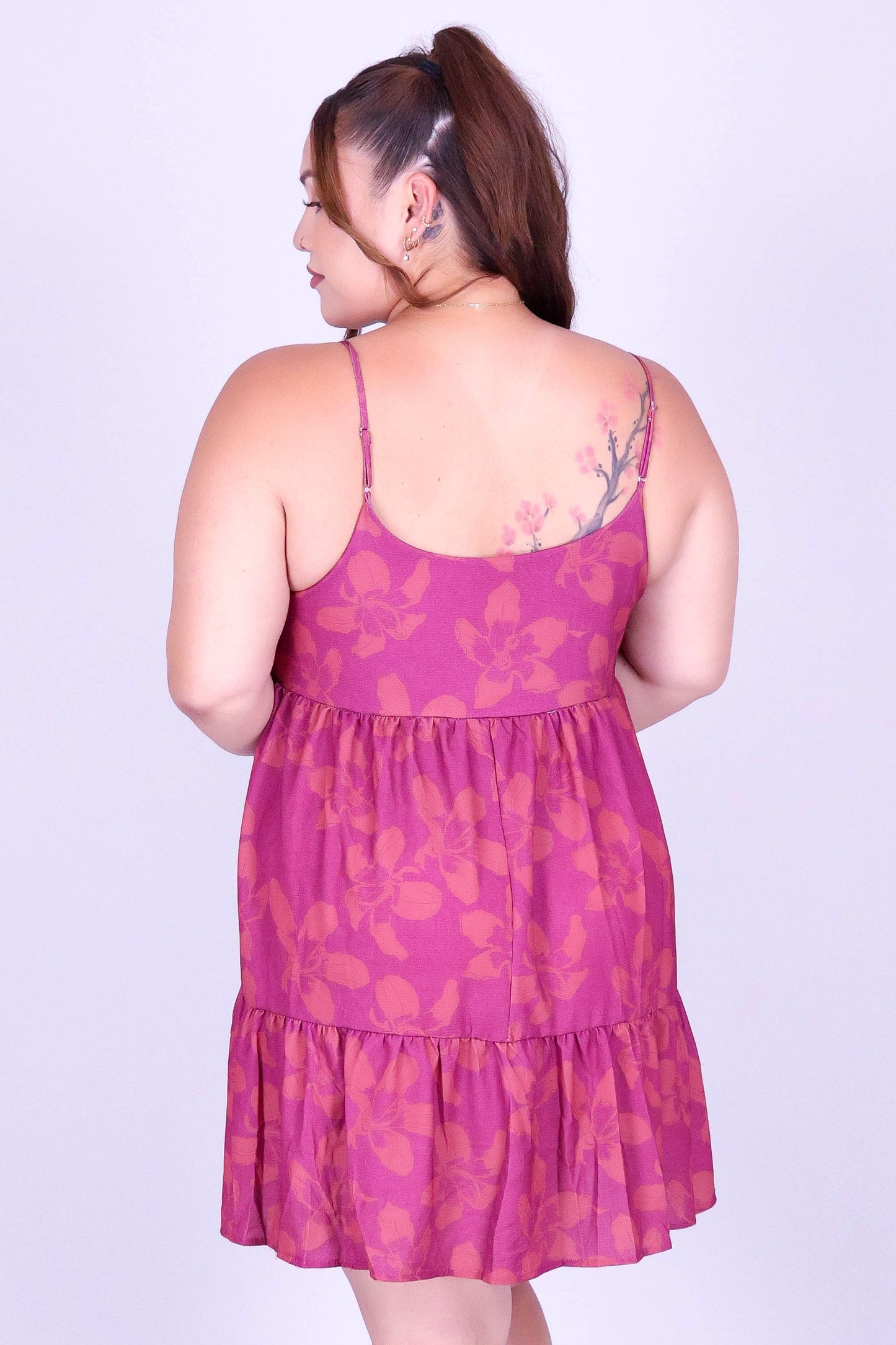 SILK FLOSS TREE FLOWER TIERED BABYDOLL DRESS