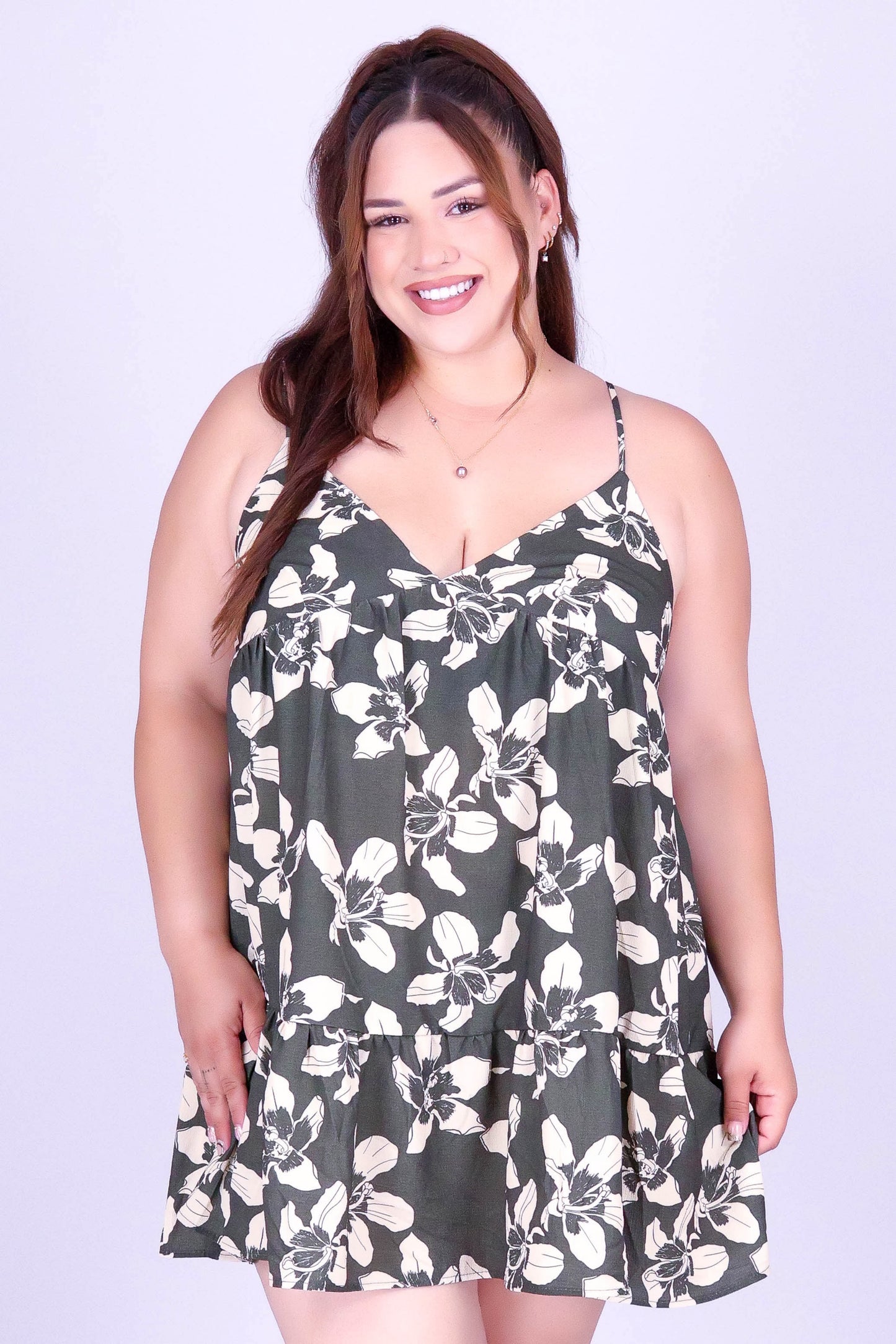 SILK FLOSS TREE FLOWER TIERED BABYDOLL DRESS
