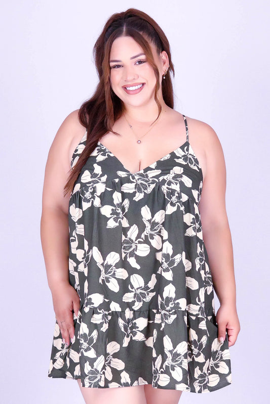 SILK FLOSS TREE FLOWER TIERED BABYDOLL DRESS