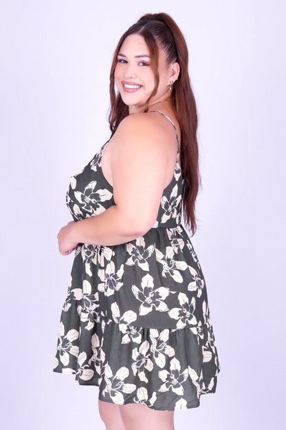 SILK FLOSS TREE FLOWER TIERED BABYDOLL DRESS
