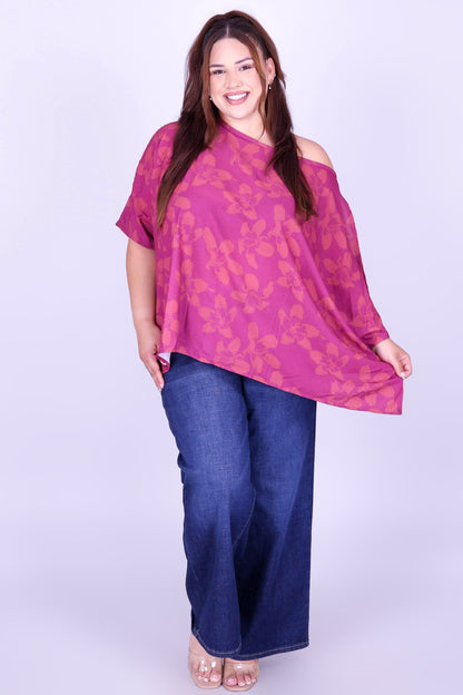 SILK FLOSS TREE FLOWER COLD SHOULDER TOP