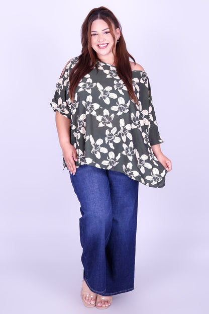 SILK FLOSS TREE FLOWER COLD SHOULDER TOP