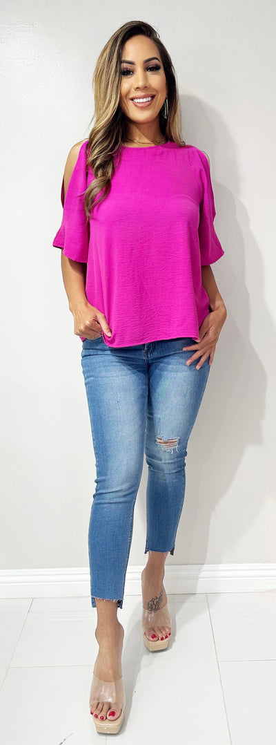 Jeans Warehouse Hawaii - 3/4 & L/S SOLID WOV TOPS - COLD SHOULDER TOP | By GILLI