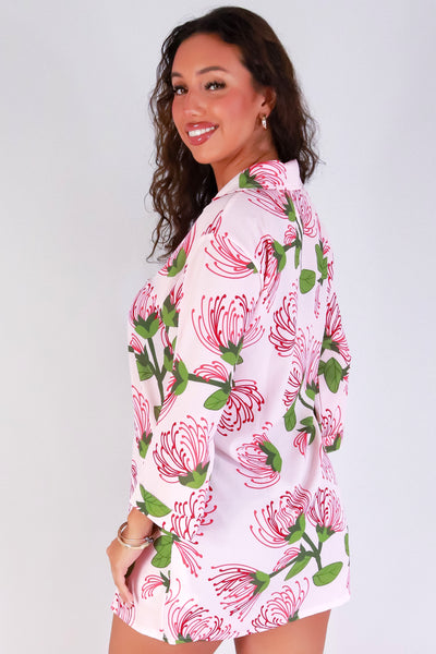 Jeans Warehouse Hawaii - SLEEVE LONG PRINT DRESSES - OHIA LEHUA BUTTON DOWN DRESS | By LUZ