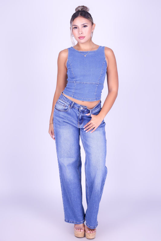 SO, IT GOES CROP DENIM TOP