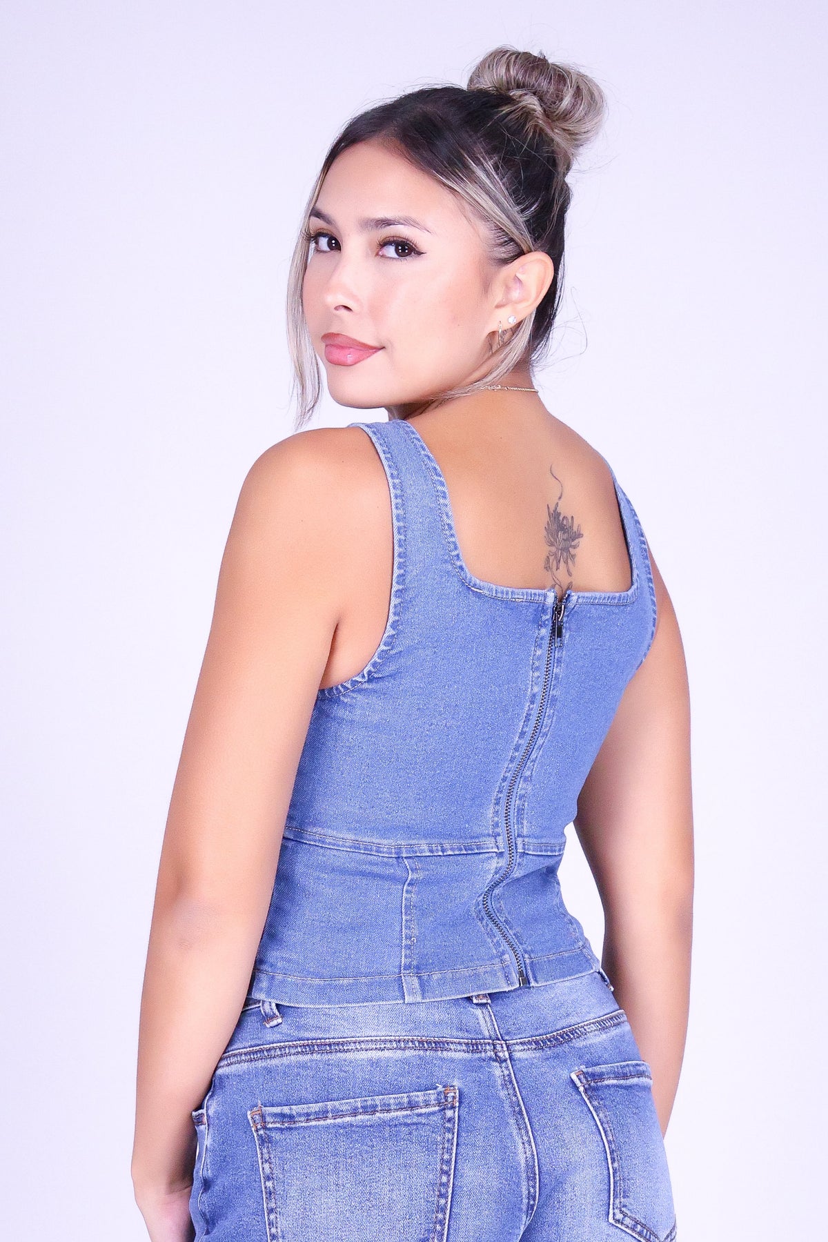 SO, IT GOES CROP DENIM TOP