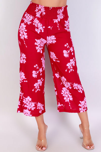 Jeans Warehouse Hawaii - PRINT WOVEN CAPRI'S - SAKURA SMOCKED WAIST CAPRI PANTS | By LUZ
