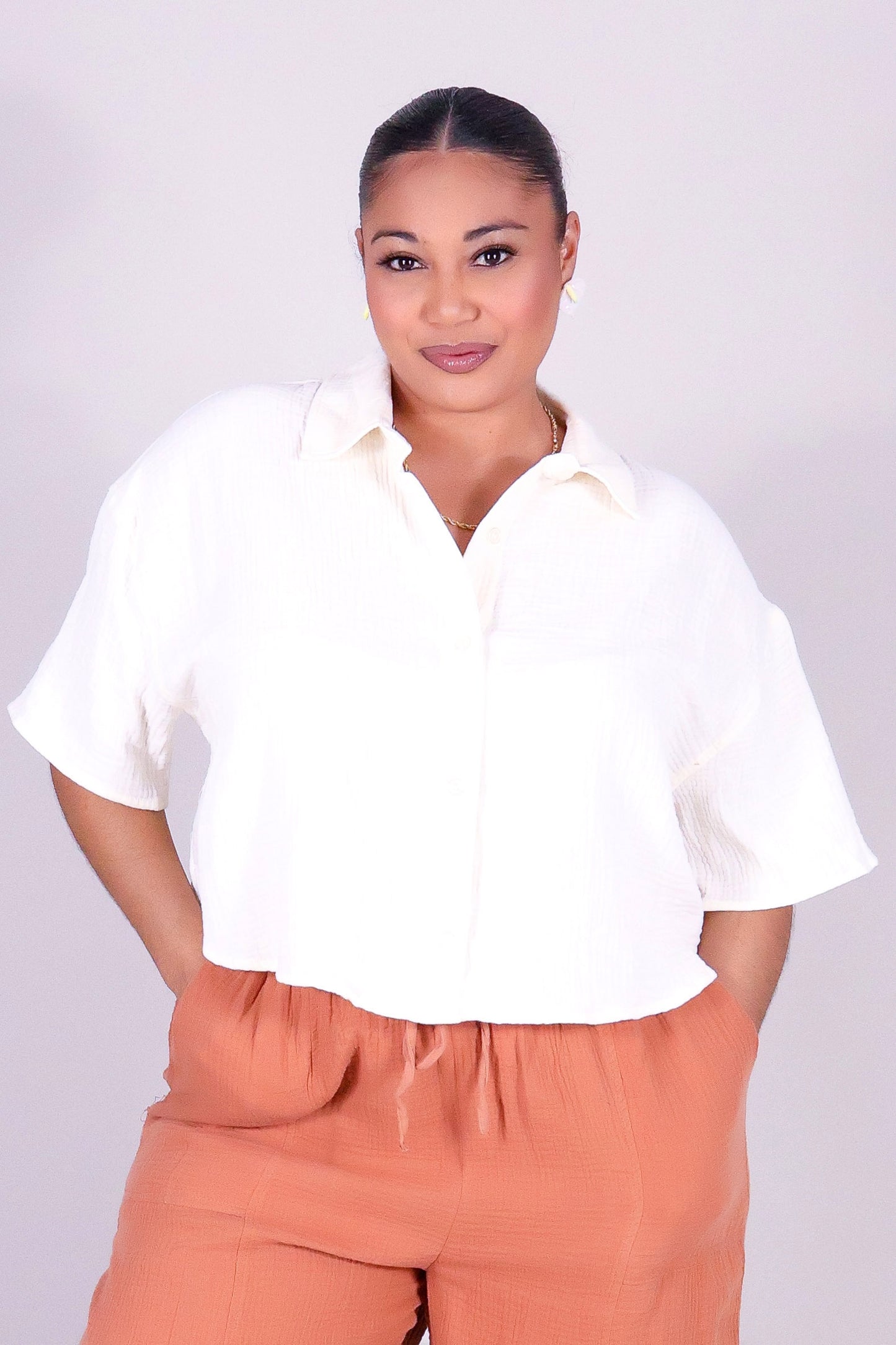 FLOW WITH ME BUTTON DOWN TOP